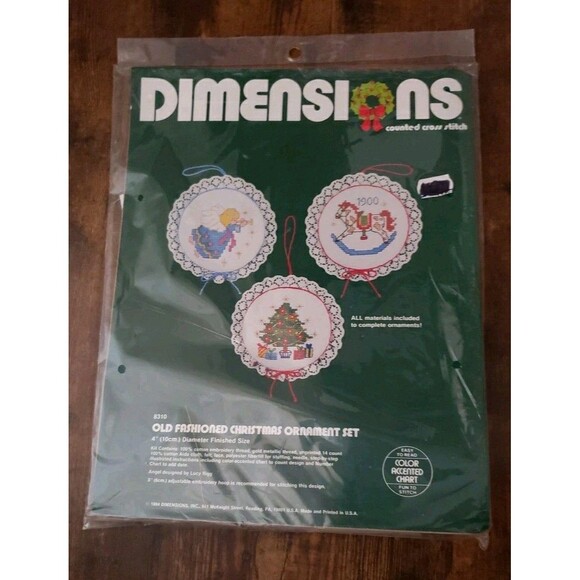 Dimensions Counted Cross Stitch Old Fashioned Christmas Ornament Set Tree Angel - Picture 1 of 4